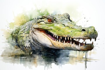 Obraz premium watercolor Crocodile, alligator tropical animal drawing by watercolor