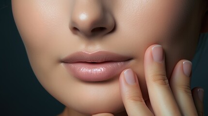 Fototapeta premium A Radiant Face with Manicured Nails Exudes Health