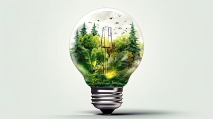 Illuminating Nature: Intricately Detailed Green Light Bulb Amidst Foliage