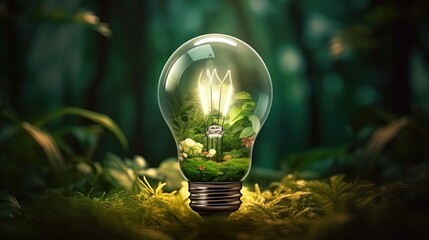 Nature's Radiance: Highly Detailed Foliage Embracing Green Light Bulb - Powered by Adobe