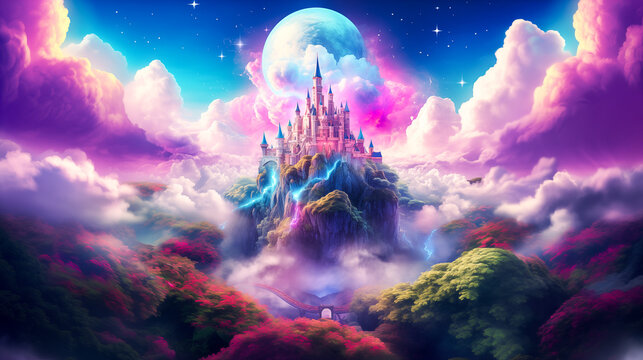 Celestial Castel: A Fantastical Palace Above the Skyline