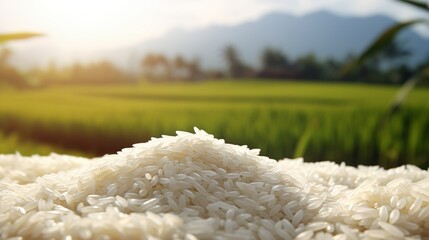image of asian white rice plantation - obrazy, fototapety, plakaty