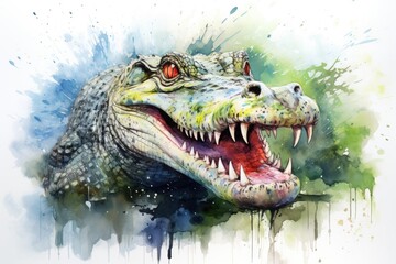 Obraz premium watercolor Crocodile, alligator tropical animal drawing by watercolor
