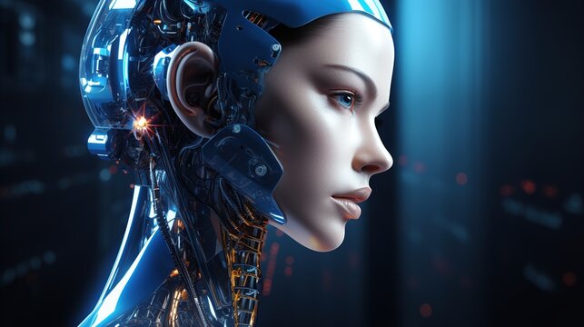 The concept and visualization of the development and appearance of artificial intelligence. Robot and android domination. Ai generative.