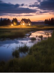 Fototapeta premium Peacefull landscape, dreamy rural lanscapes. Nature. High quality photo. Generated Ai