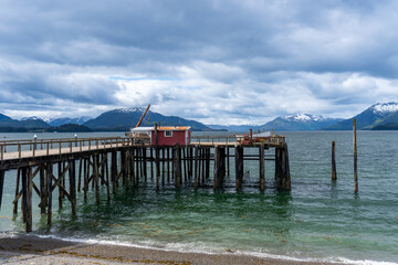 Icy Strait Point, Alaska. Cannery Dock near Hoonah on Chichagof Island, . Former commercial fish packing company is now a Native Alaskan privately owned and operated cruise destination. 