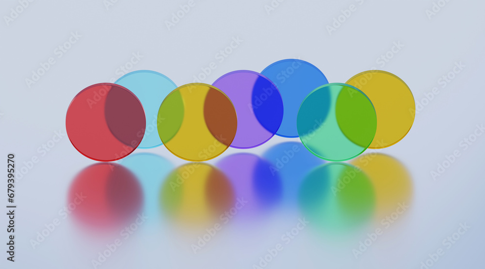 Aufkleber 3d rendered illustration with glass cylinders in different colors. a minimal abstract scene with geo