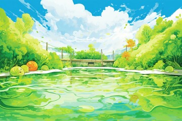 Naklejka premium vibrant green algae bloom in a seasonal pool