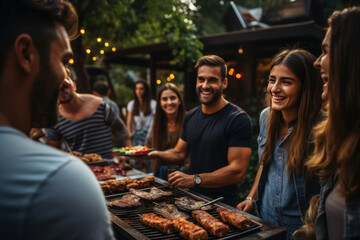 A celebration of Labor Day, with friends enjoying a barbecue and good company. Generative Ai.