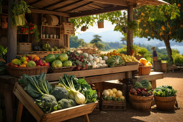 A vibrant farmer's market brimming with organic fruits, vegetables, and artisanal products, showcasing the essence of sustainable living. Generative Ai.