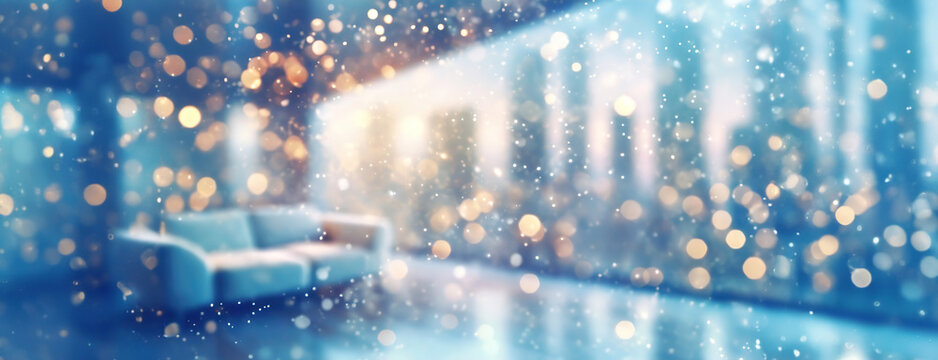 New modern apartments ready for residents to move in. Real estate agency offers view of housing with floor-to ceiling windows. City skyscraper background. Moving home or renting property concept.