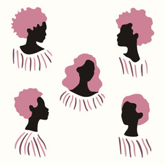 abstract art set featuring silhouettes of afro women