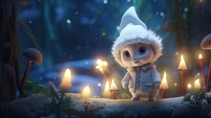Cute little gnome in a winter forest. Ai generative