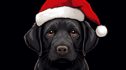 Overflowing cuteness in a cartoon image—a black lab with a Santa hat, spreading joy and holiday cheer.