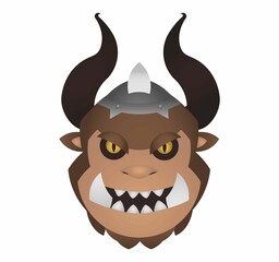 Naklejka premium Troll figurine wearing a traditional Scandinavian Viking helmet, standing on a flat surface