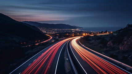 night view of the highway in the city