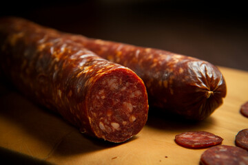 Close-up view of chorizo sausage generative AI