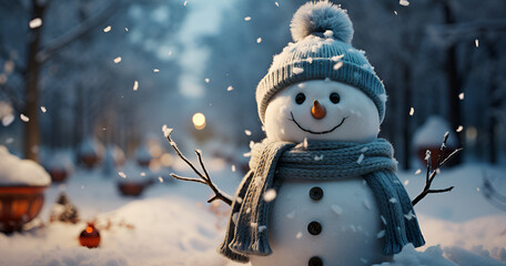 Happy snowman Midjourney v5 standing in christmas
