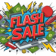 Flash sale comic style discount shopping, sale promotion and advertising. Vector illustration space for copy created with generative ai