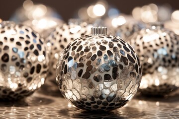 Silver Christmas decorative balls, Generative AI