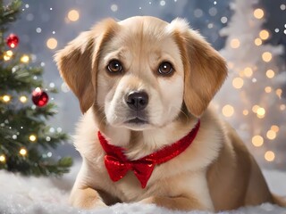 golden retriever puppy in christmas mood