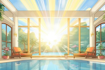 sunbeams reflecting off of a private villa pool