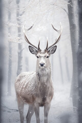 Winter reindeer in snow, beautiful animal for wallart