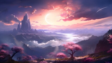 Illustration of a Fantasy Landscape with an Arch in the Sky