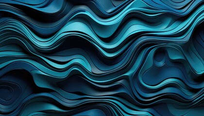 Extruded geometric overlapping patterns made of plasticine  ,pop up curves ,blue turqoise color shades 