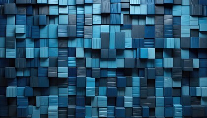  geometric overlapping patterns,  made of plasticine  made of cube blocks pop up ,different tones of blue turqoise shades 