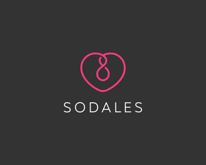 Linear child in heart logotype. Creative childcare protection love symbol. Vector illustration