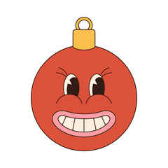 Groovy retro christmas ball. Merry christmas retro style vector illustration icon