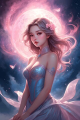 Otherworldly Charm: Blue and Pink Fantasy Woman
