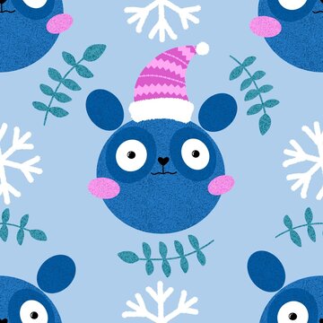 Christmas animals seamless bears panda pattern for wrapping paper and fabrics and linens and kids clothes print