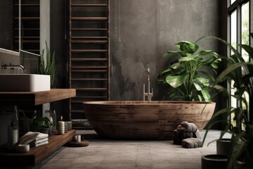 Bathroom Fusion: Contemporary Harmony of Concrete and Wood Elegance