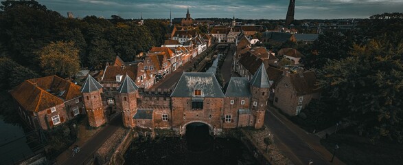 Aerial view of the medieval entrance to the city of Amersfoort