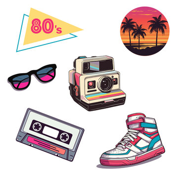 nostalgic 80's classic elements badge collection set