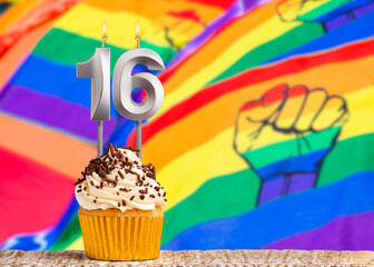 Birthday card with gay pride colors - Candle number 16