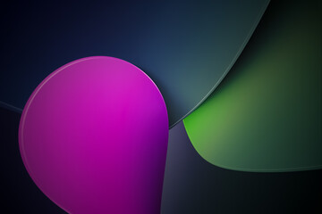 Background illustration with 3D pink green blue flat rounded textured shapes with effects