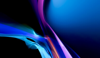 Illustration of a dark background with abstract transparent backlit textured shapes with effects