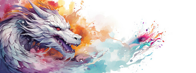 Festive Asian dragon, watercolor