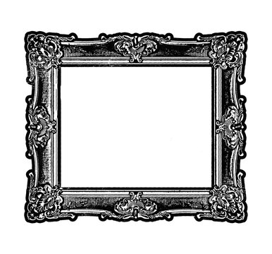 Ornate baroque picture frame retro stencil illustration stamp with distressed grunge texture isolated on transparent background