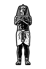 Ancient Egyptian pharaoh staute retro stencil illustration stamp with distressed grunge texture isolated on transparent background