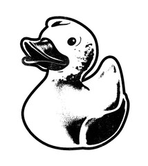 Rubber duck retro stencil illustration stamp with distressed grunge texture isolated on transparent background