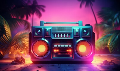 Fototapeta premium Colorful retro music Boombox 3d render style