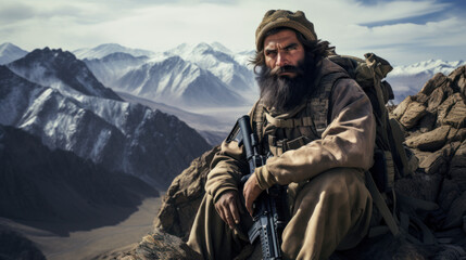 Rebel fighter in mountains