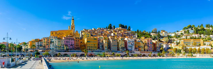 Fotobehang View of Menton, a town on the French Riviera in southeast France known for beaches and the Serre de la Madone garden © Alexey Fedorenko