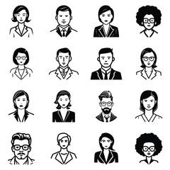 Business People Flat Icon Set Isolated On White Background