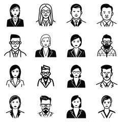 Business People Flat Icon Set Isolated On White Background