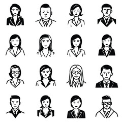 Business People Flat Icon Set Isolated On White Background